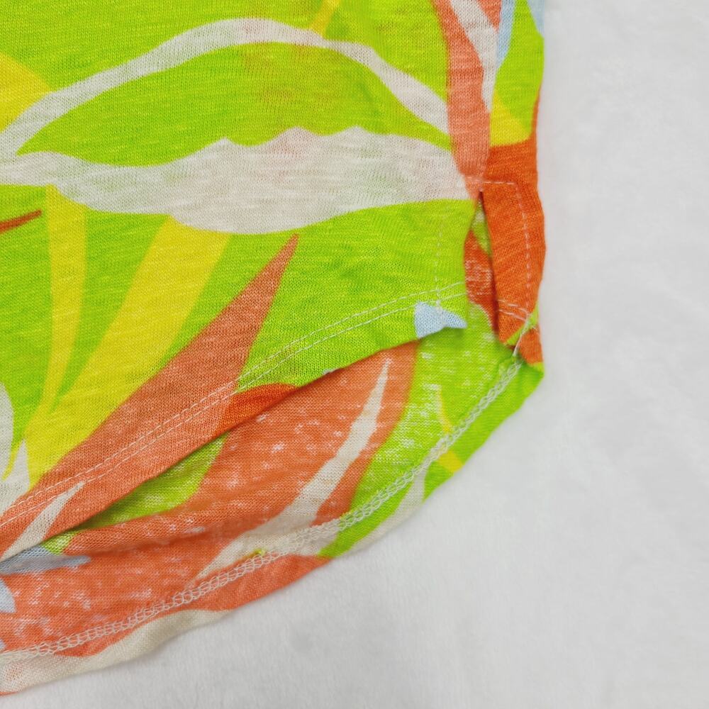 C&C California Linen Top Large Tropical Print Neon Green Summer Vacation Blouse - Picture 4 of 6
